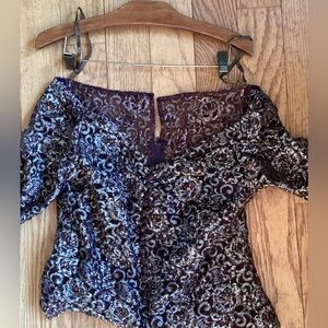 ⚜️  Vintage Custom Made SEED BEAD LACE SEQUINED GOLD BROWN BLOUSE  EPLVC